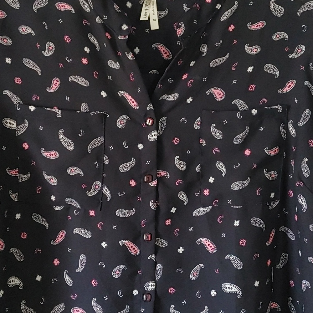 Hi-Low Sheer Blouse Women's 3XL Navy with Paisley Accents Pull Over Dressy Plus - Picture 4 of 8